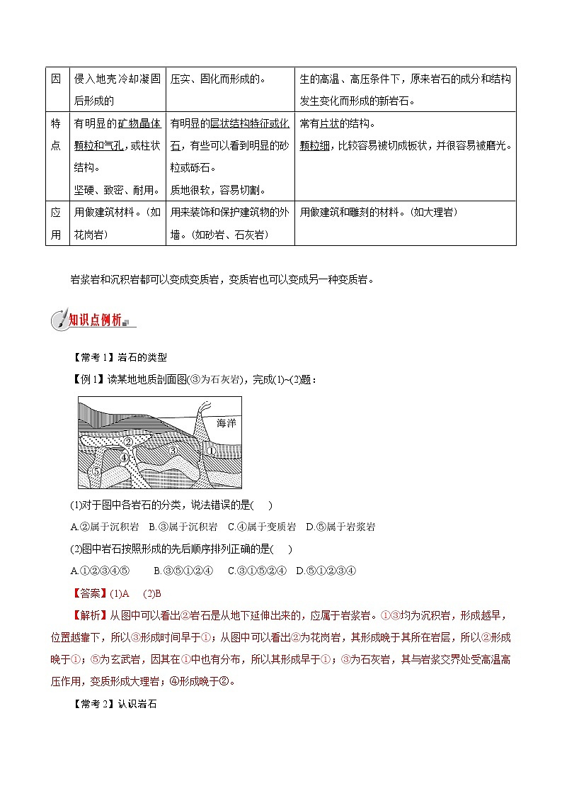【精品讲义】浙教版 科学 7年级上册 3.3　组成地壳的岩石（教师版+学生版）03