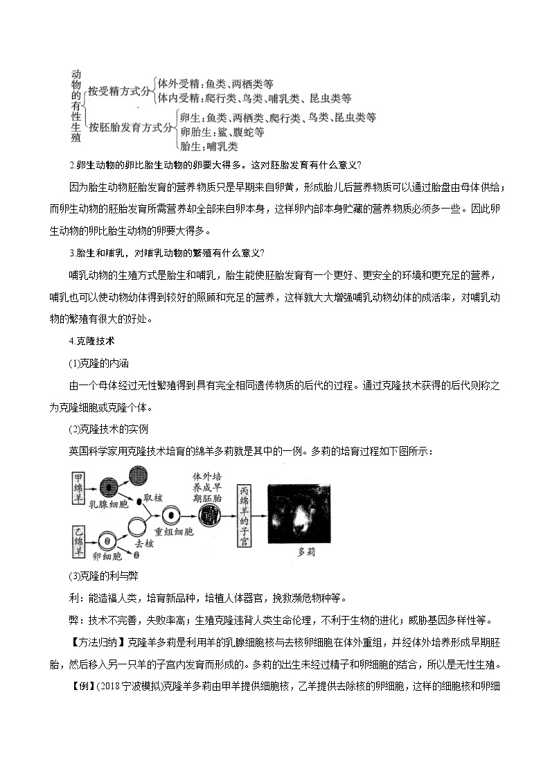 【精品讲义】浙教版 科学 7年级下册 1.3.2 动物的生长时期——有性生殖和无性生殖（教师版+学生版）03