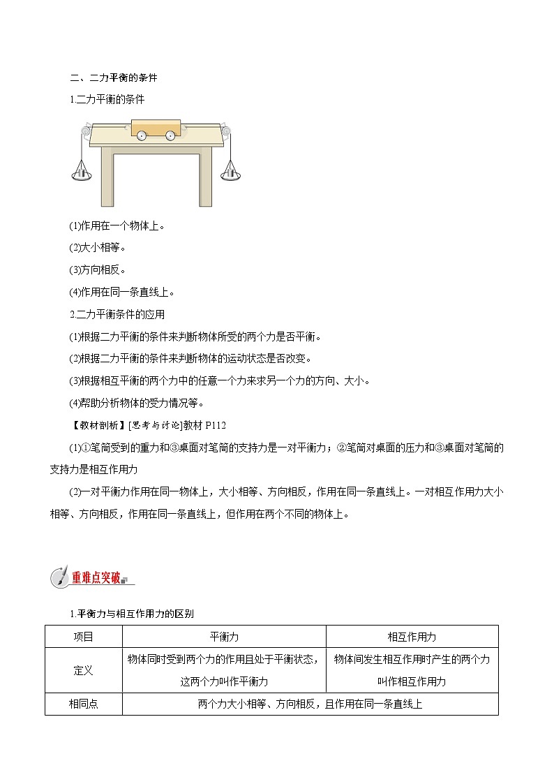 【精品讲义】浙教版 科学 7年级下册 3.5　二力平衡的条件（教师版+学生版）02