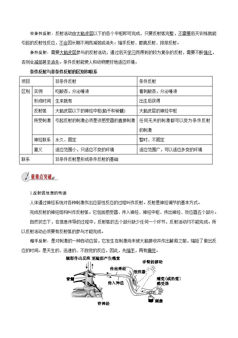 【精品讲义】浙教版 科学 8年级上册 3.3.2 神经调节——反射与反射弧（教师解析版+学生版）02