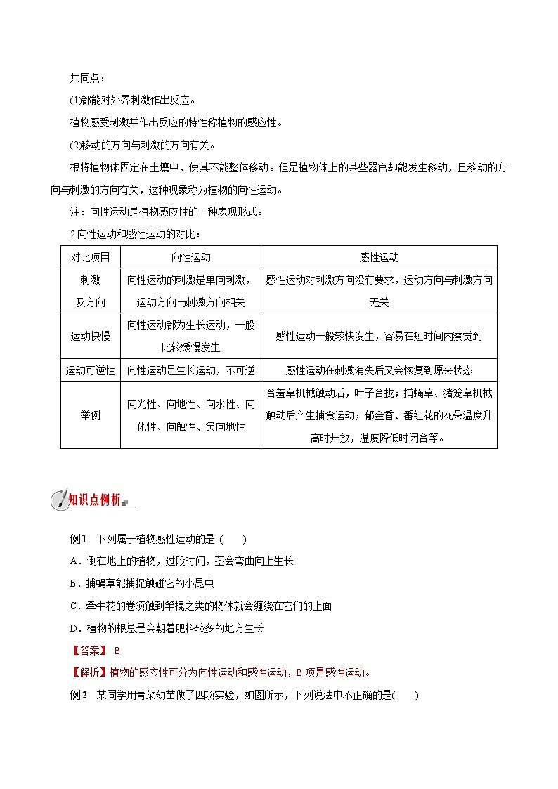 【精品讲义】浙教版 科学 8年级上册 3.1.1 植物生命活动的调节-植物的感应性（教师解析版+学生版）03