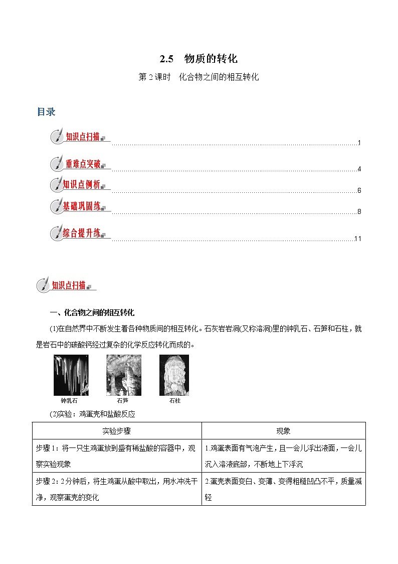 【精品讲义】浙教版 科学 9年级上册 2.5.2 物质的转化——化合物之间的相互转化01