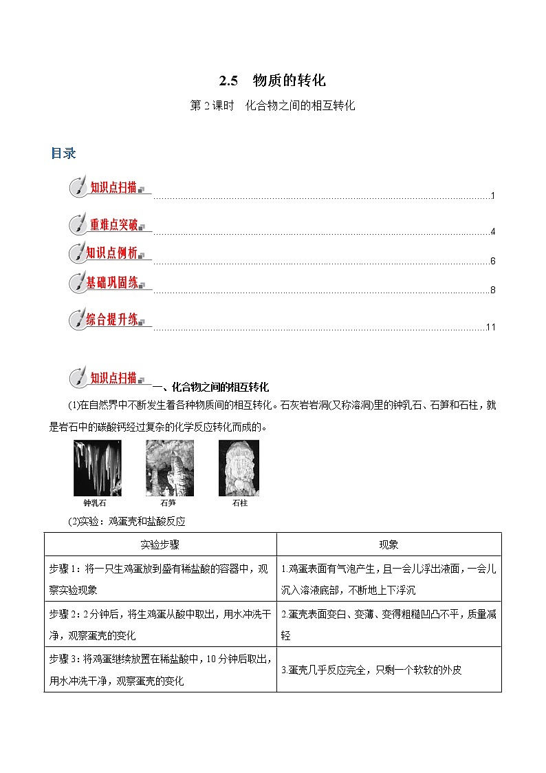 【精品讲义】浙教版 科学 9年级上册 2.5.2 物质的转化——化合物之间的相互转化01