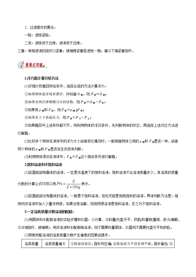 【精品讲义】浙教版 科学 8年级上册 第一章水和水的溶液复习课（教师解析版+学生版）03