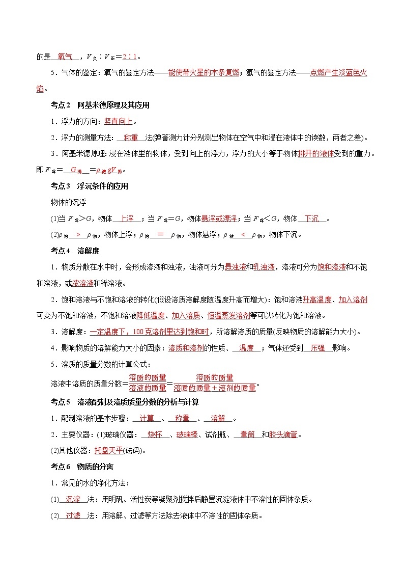 【精品讲义】浙教版 科学 8年级上册 第一章水和水的溶液复习课（教师解析版+学生版）02