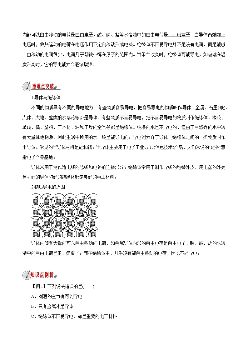 【精品讲义】浙教版 科学 8年级上册 4.3.1 物质的导电性与电阻-物质的导电性（教师解析版+学生版）02