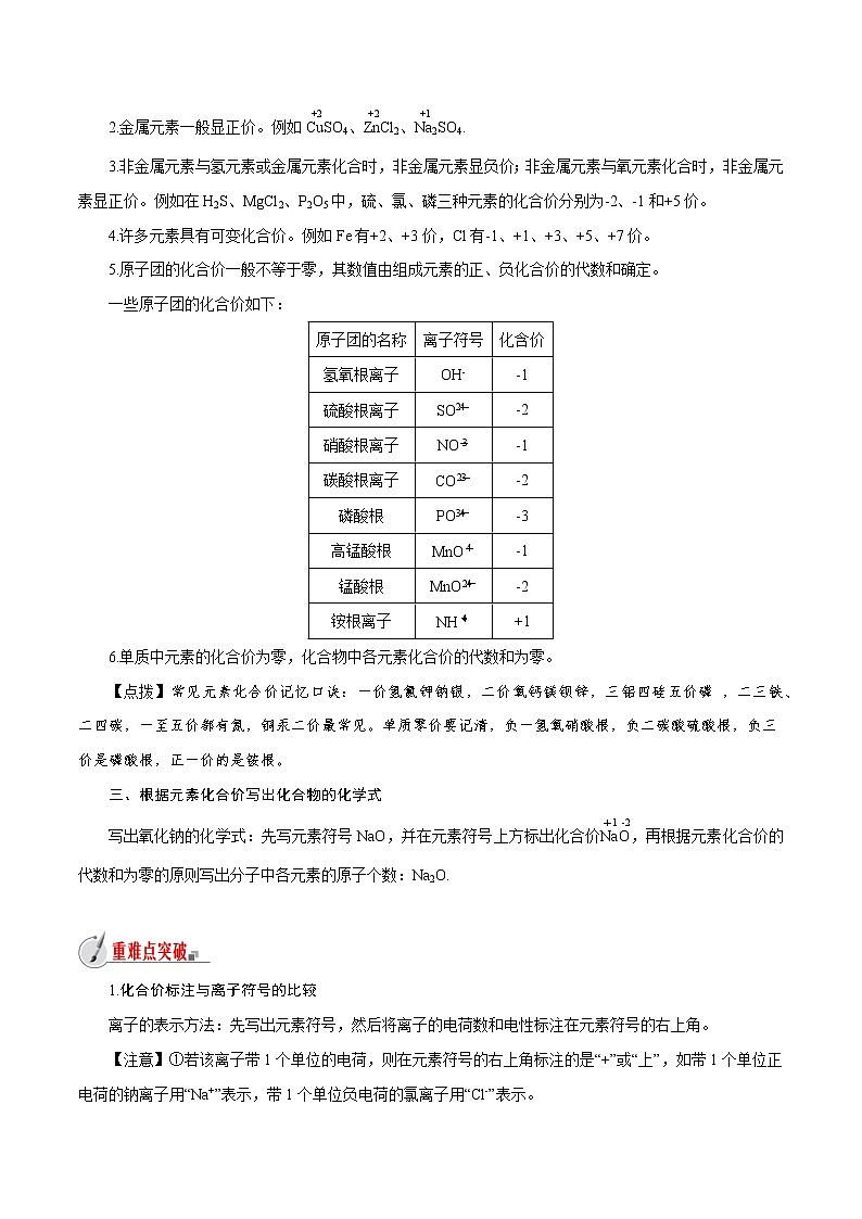 【精品讲义】浙教版 科学  8年级下册 2.6.3 表示物质的符号——化合价（学生版）第2页