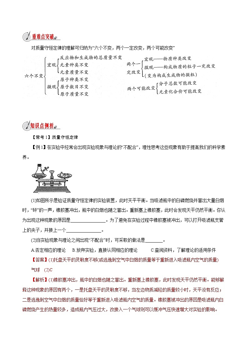 【精品讲义】浙教版 科学  8年级下册   3.3.1 化学方程式——质量守恒定律（教师解析版+学生版）02