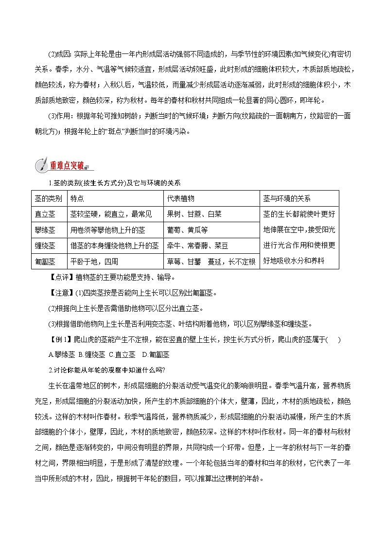 【精品讲义】浙教版 科学  8年级下册   4.4.1 植物的茎与物质运输——植物的茎（教师解析版+学生版）03