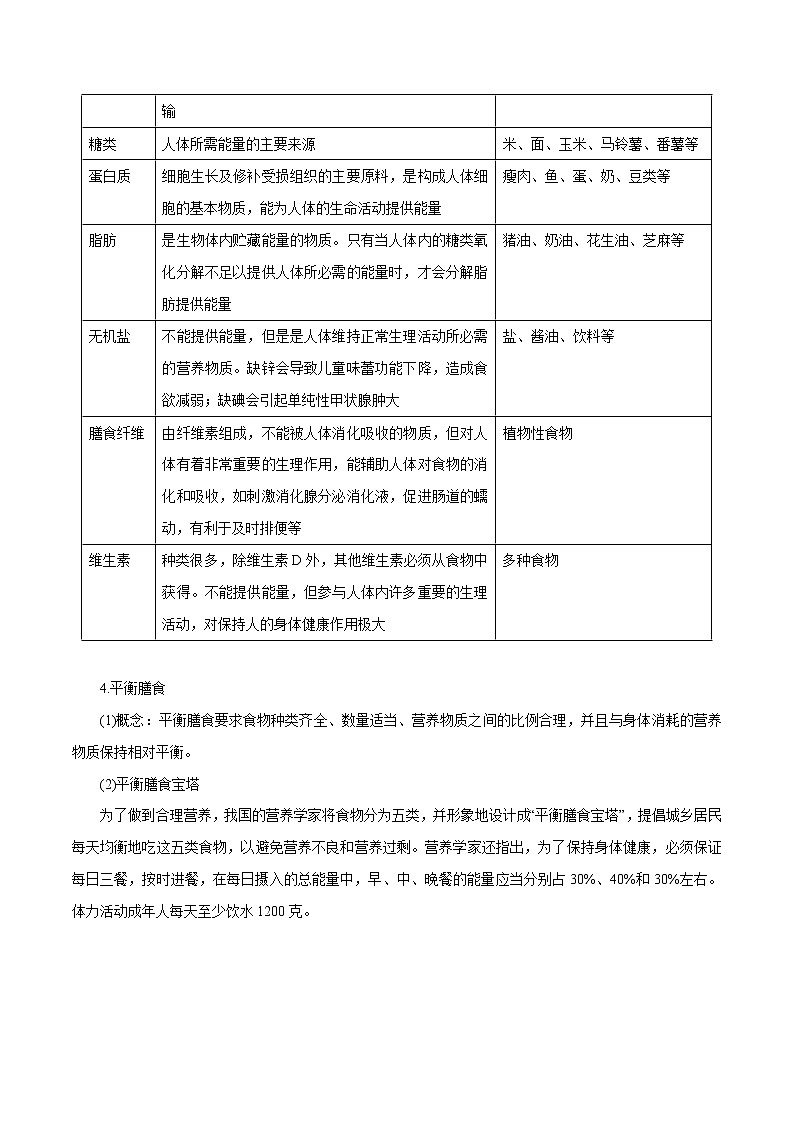 【精品讲义】浙教版 科学 9年级上册 4.1 食物与营养02