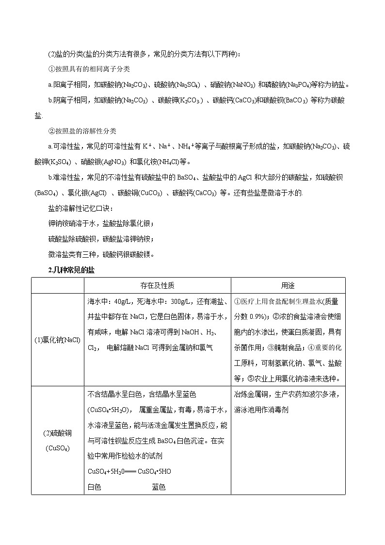 【精品讲义】浙教版 科学 9年级上册 1.6.1 常见的盐和盐的制取02