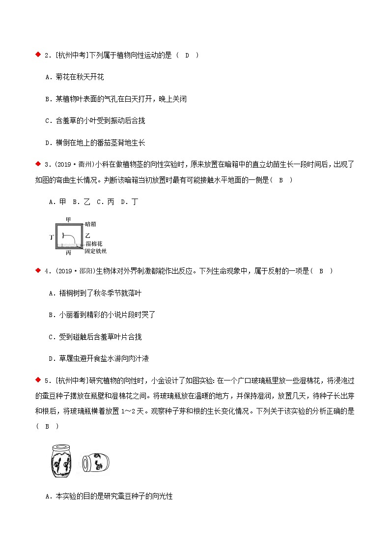 反射弧、激素与人体生命活动的调节（7个考点）-2021年中考科学（浙教版）重难点、易错点复习练习（教育机构专用）03
