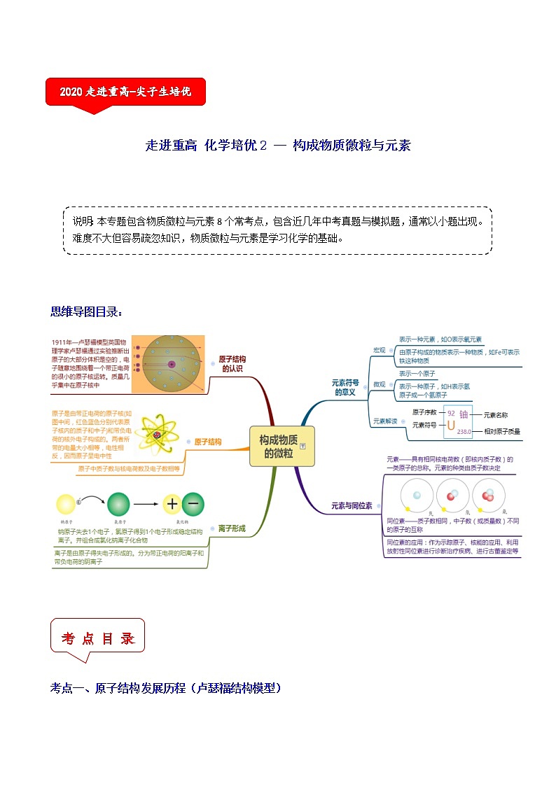 构成物质微粒与元素（8个考点）-2021年中考科学（浙教版）重难点、易错点复习练习（教育机构专用）01