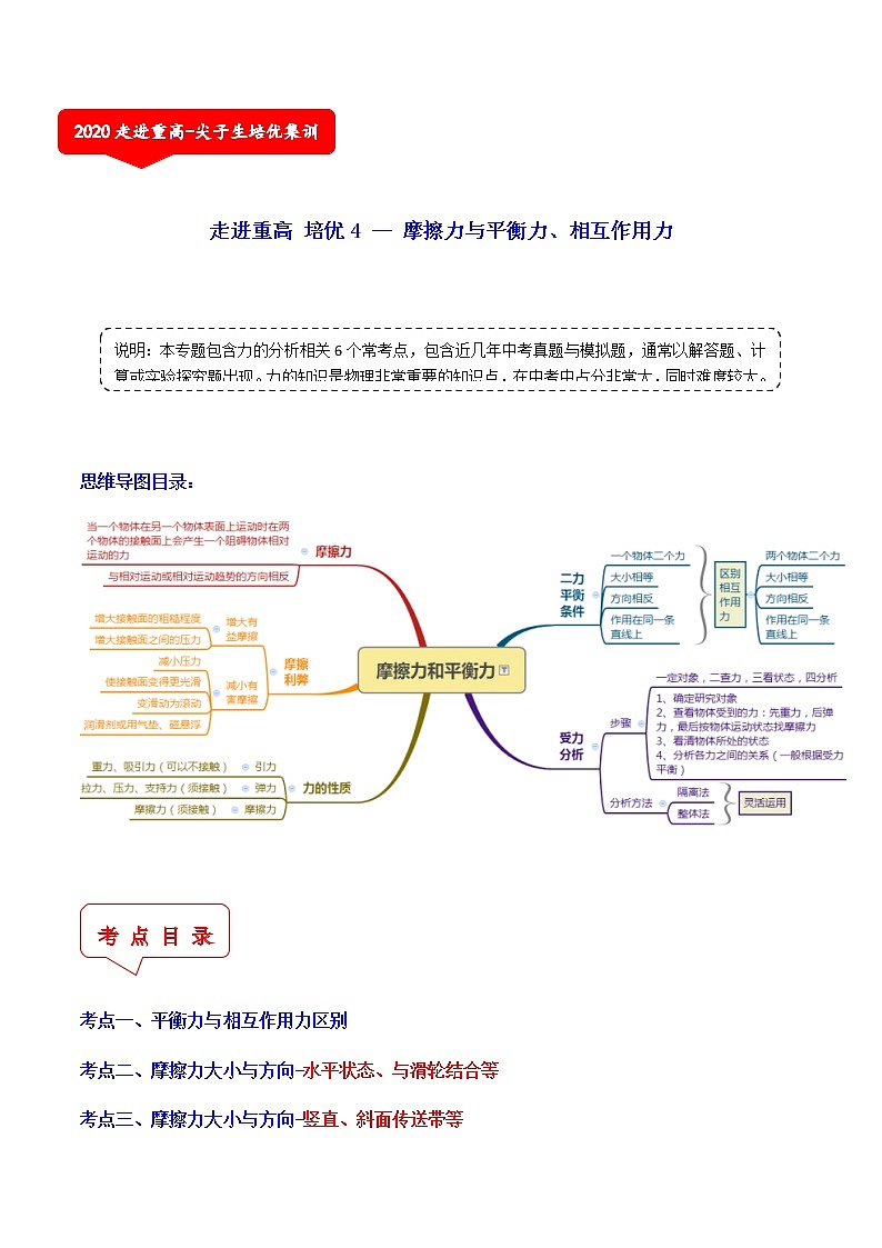 摩擦力与平衡力、相互作用力（6个考点）-2021年中考科学（浙教版）重难点、易错点复习练习（教育机构专用）01