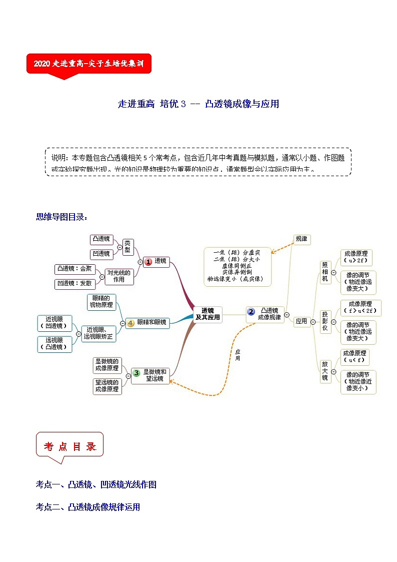 凸透镜成像与应用（5个考点）-2021年中考科学（浙教版）重难点、易错点培优练习（教育机构专用）01