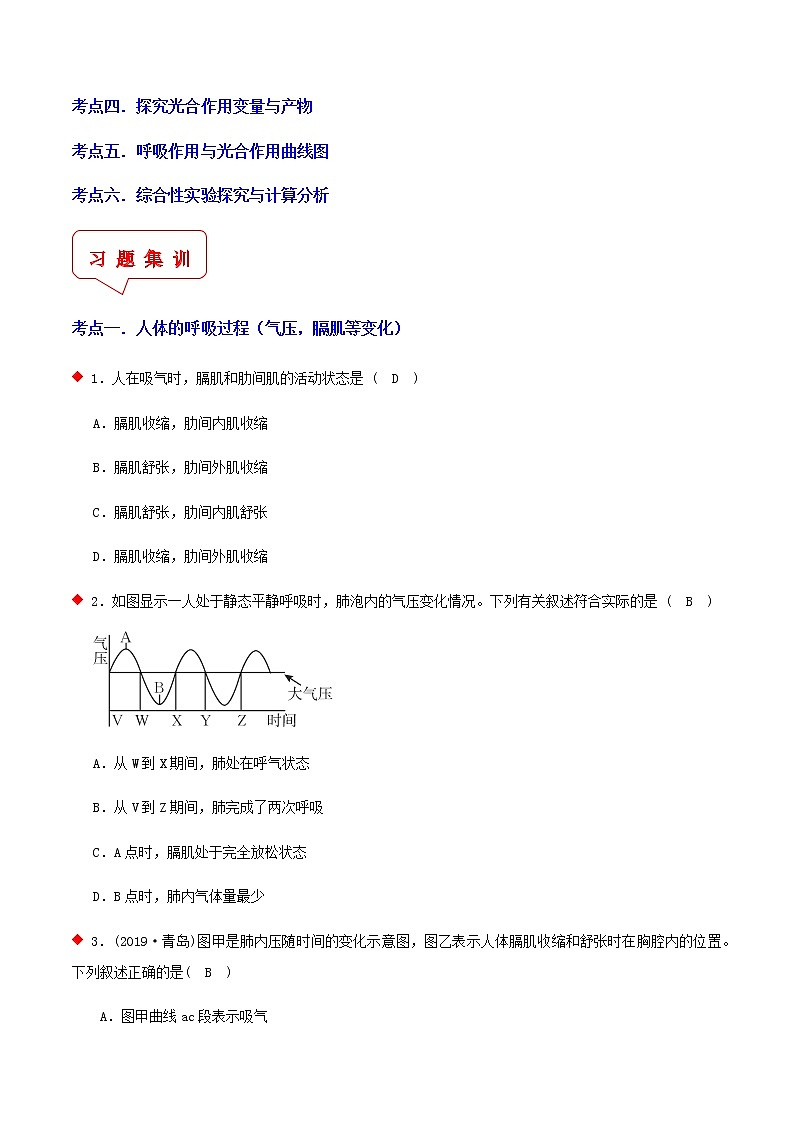 植物的呼吸作用与光合作用（6个考点）-2021年中考科学（浙教版）重难点、易错点复习练习（教育机构专用）第2页