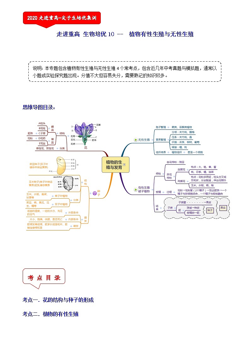 植物有性生殖与无性生殖（4个考点）-2021年中考科学（浙教版）重难点、易错点复习练习（教育机构专用）第1页