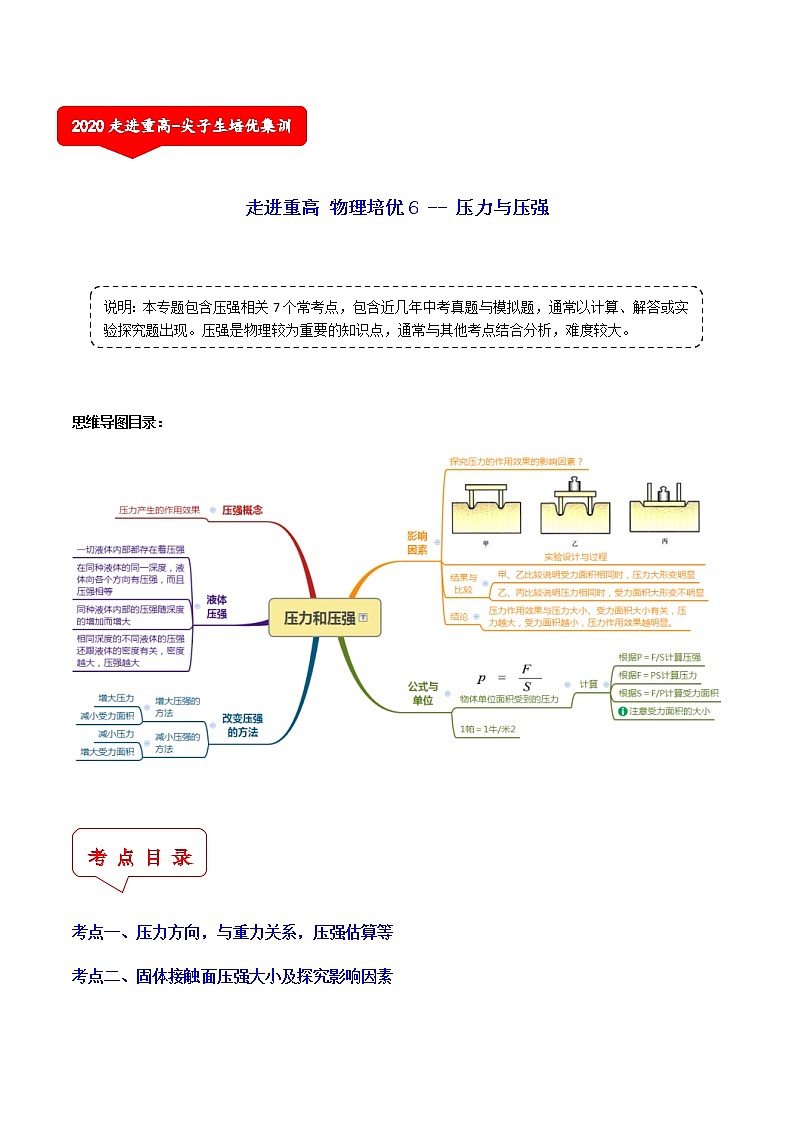 压力与压强（7个考点）-2021年中考科学（浙教版）重难点、易错点复习练习（教育机构专用）01