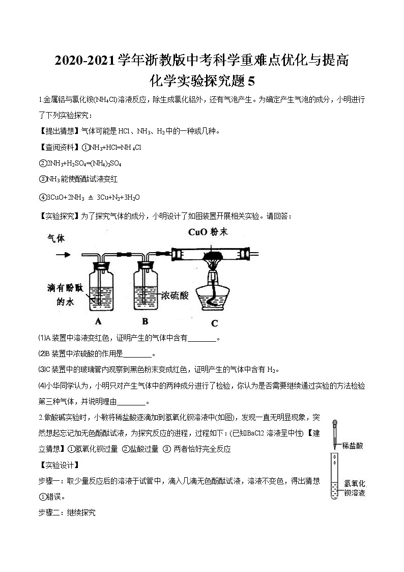 浙教版中考科学尖子生培优训练化学实验探究篇5（含答案）01