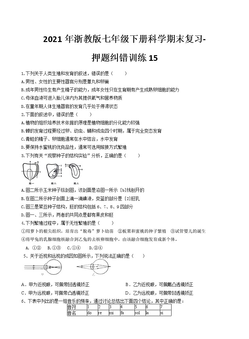 2021年浙教版七年级下册科学期末复习-押题纠错训练1501
