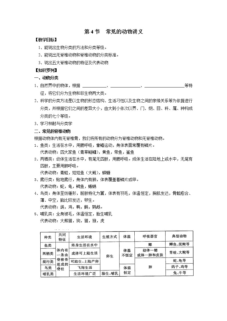 浙教版科学 七年级上册 第2章 观察生物 第4节 常见的动物（课件+教案+试题）01