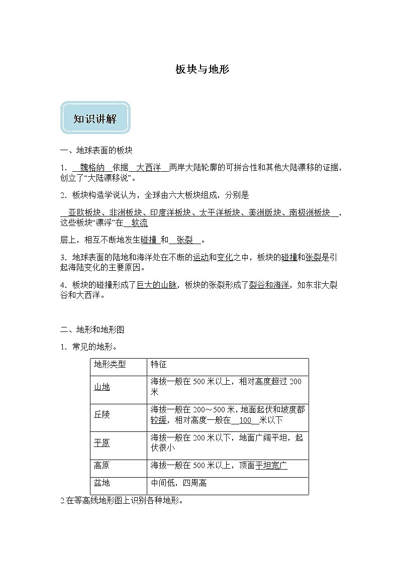 浙教版科学 七年级上册 第3章 人类的家园——地球 第7节 地形和地形图（课件+教案+试题）01