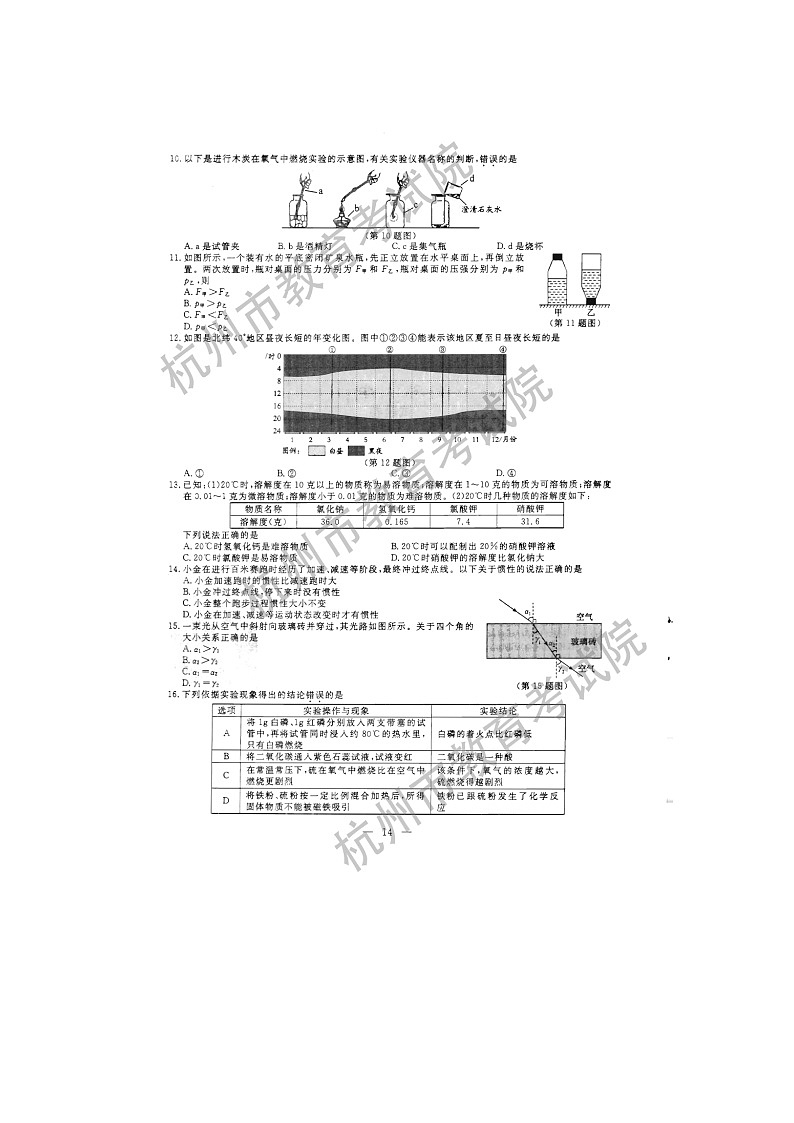 2021年浙江省杭州市中考科学试题卷及答案 (图片版)02