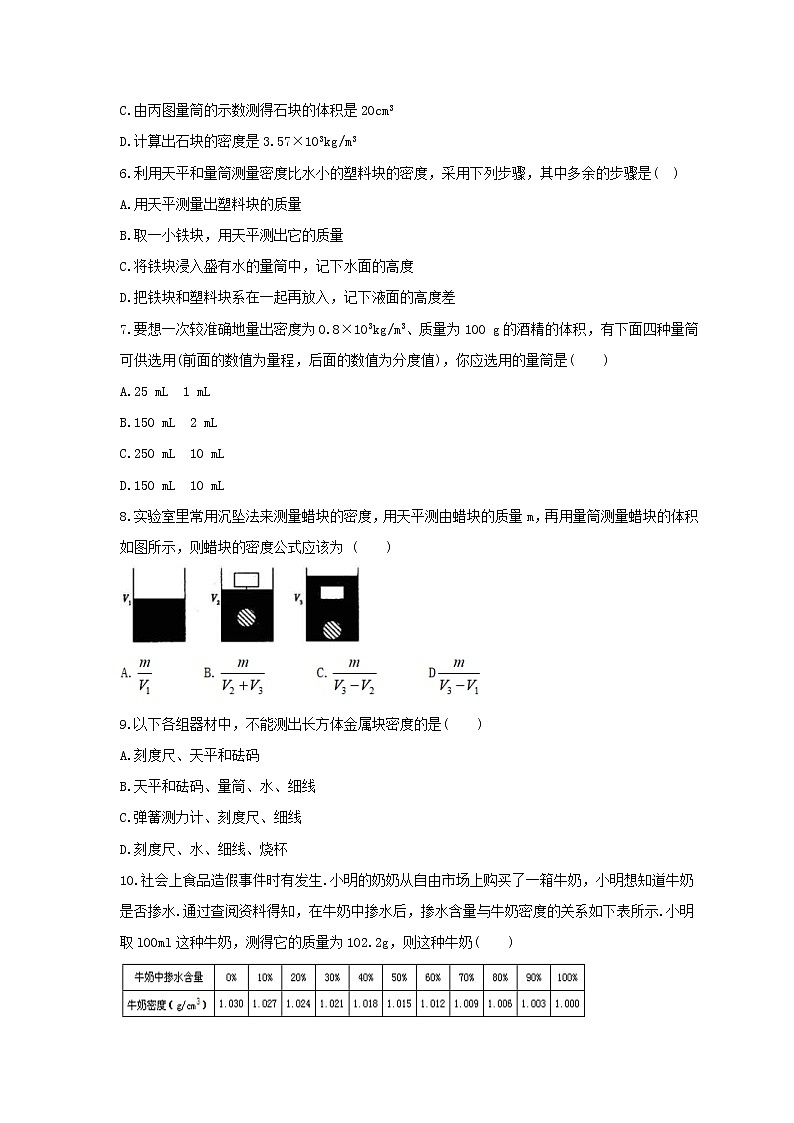 2021年人教版物理八年级上册23《测量物质的密度》巩固练习(含答案)02