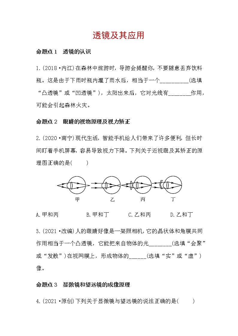 2021年春人教版物理中考第一轮复习专题训练   透镜及其应用（word版含答案）第1页