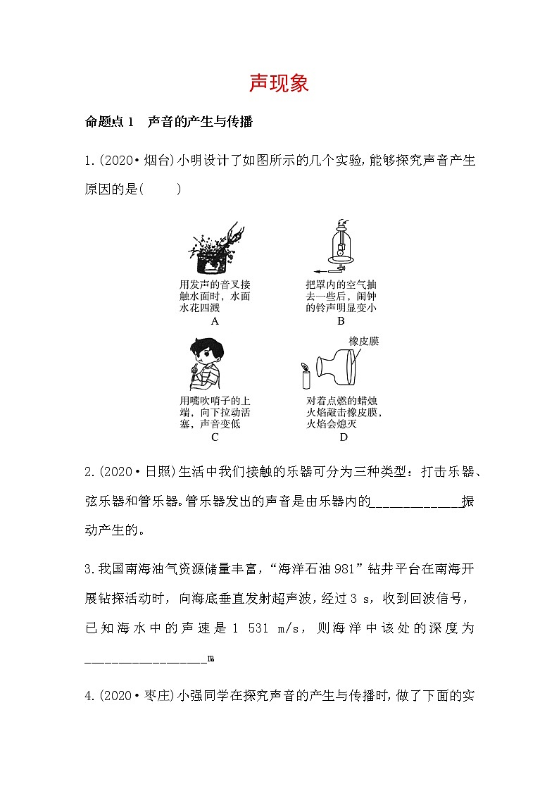 2021年春人教版物理中考第一轮复习专题训练  声现象（word版含答案）第1页
