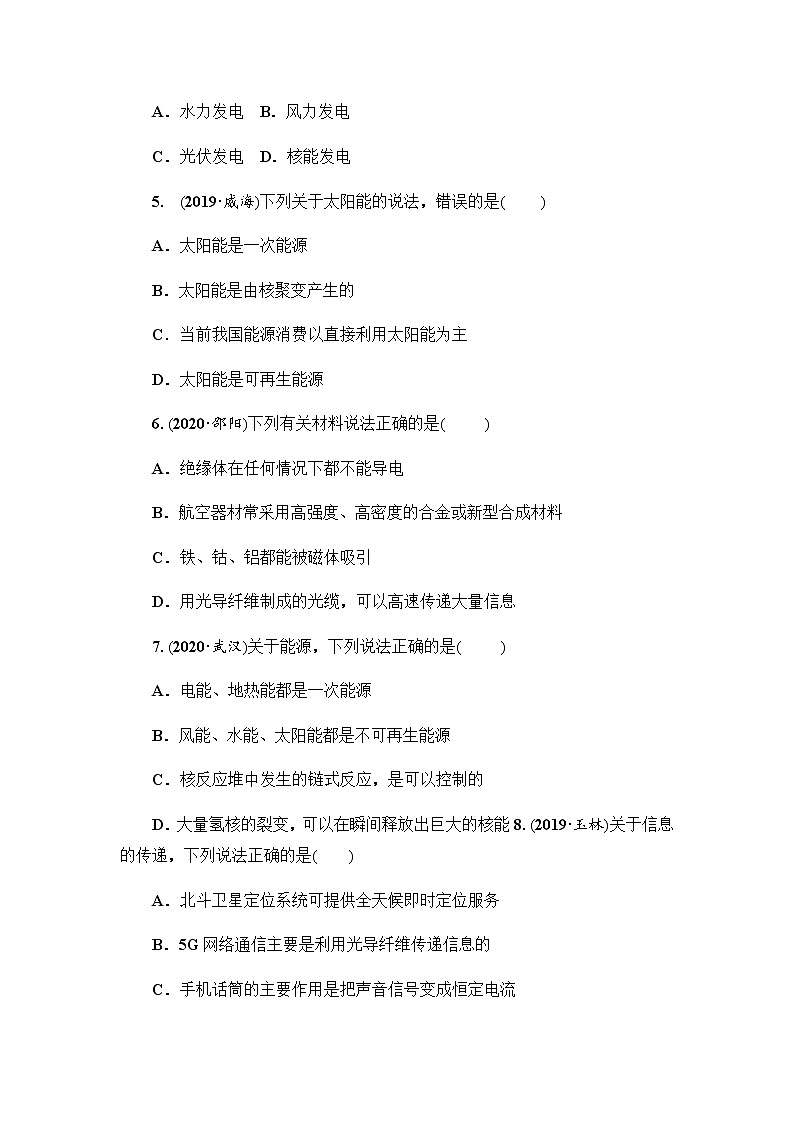 2021年春人教版物理中考第一轮专题训练专题     信息、材料、能源与可持续发展（word含答案）第2页
