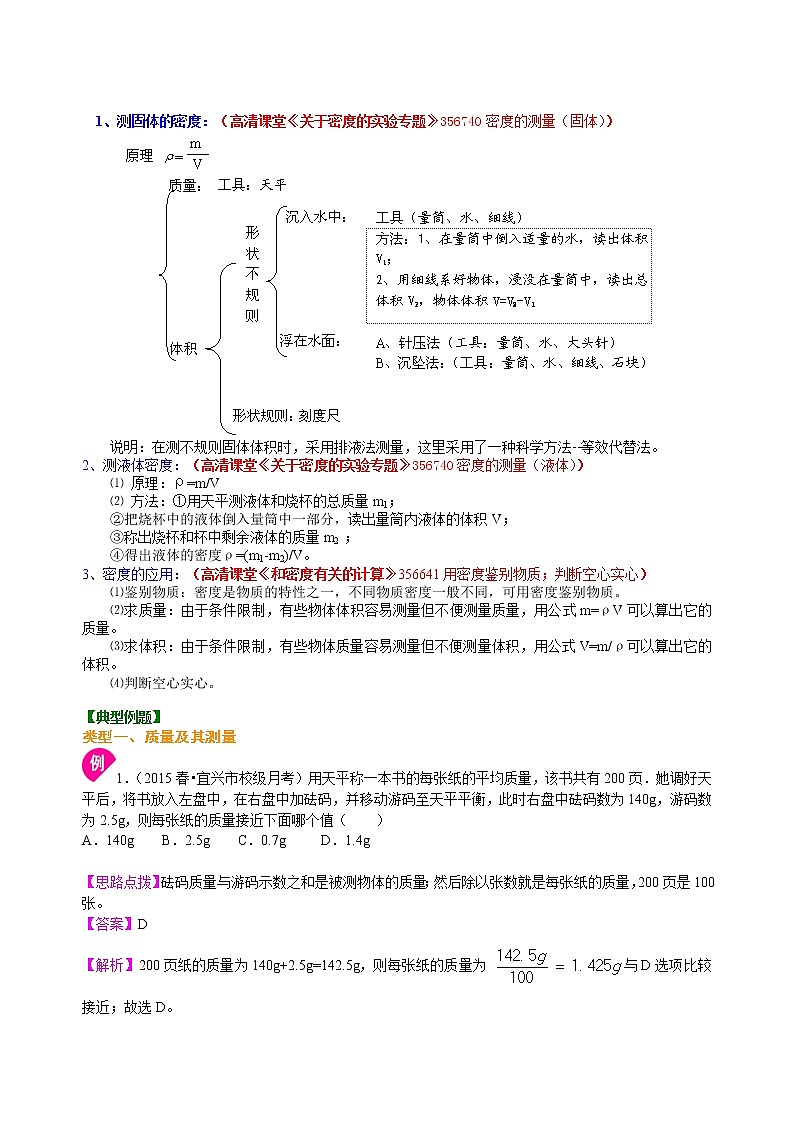 人教版八年级上册物理人教版八年级上册物理53【提高】《质量与密度》全章复习与巩固---学案+习题03
