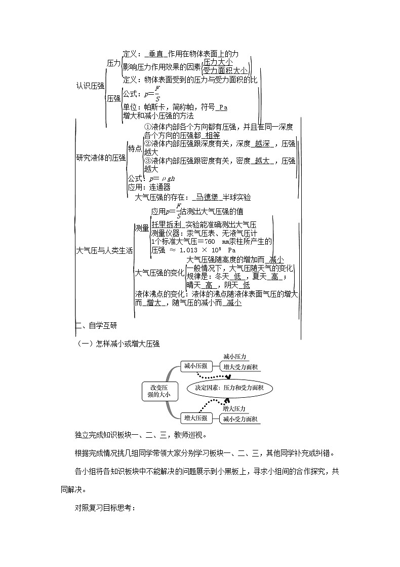 沪科版2020年物理八年级下册《第八章　压强》复习教案02