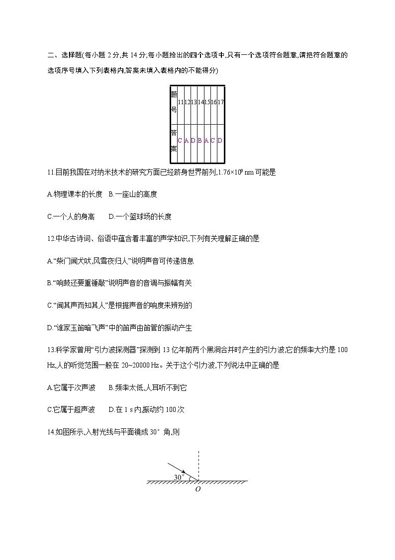 期中检测卷—2020年秋八年级物理上册（沪粤版）Word版课时作业03
