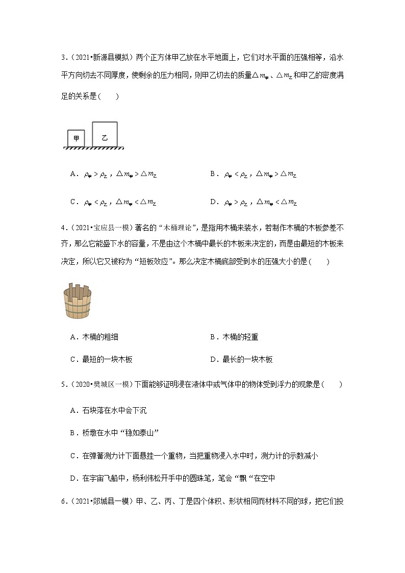 北师大新版物理八年级下册专题复习《压强与浮力》（含答案）第2页