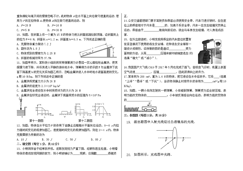 甘肃省兰州市教育局第四片区2020-2021学年八年级下学期期末考试物理试题（word版 含答案）02