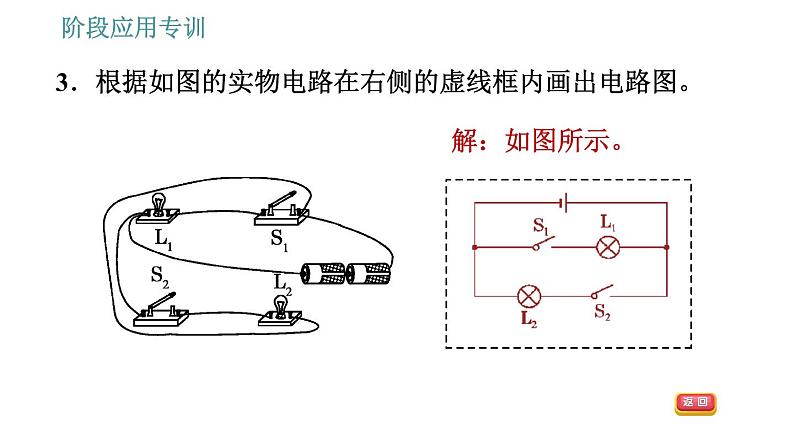 教科版九年级上册物理课件 第3章 阶段应用专训   实物图与电路图的互画05