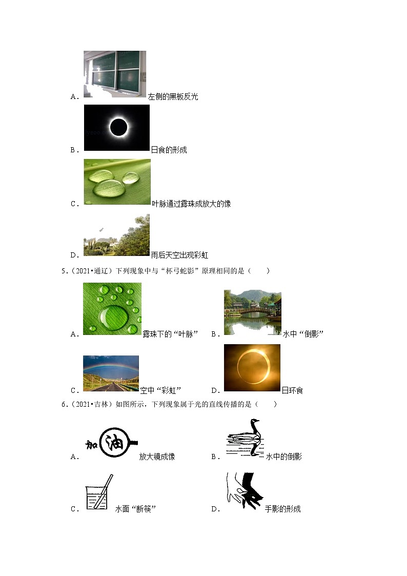 2021年全国中考物理试题分类汇编——专题4光现象（word版附解析）02