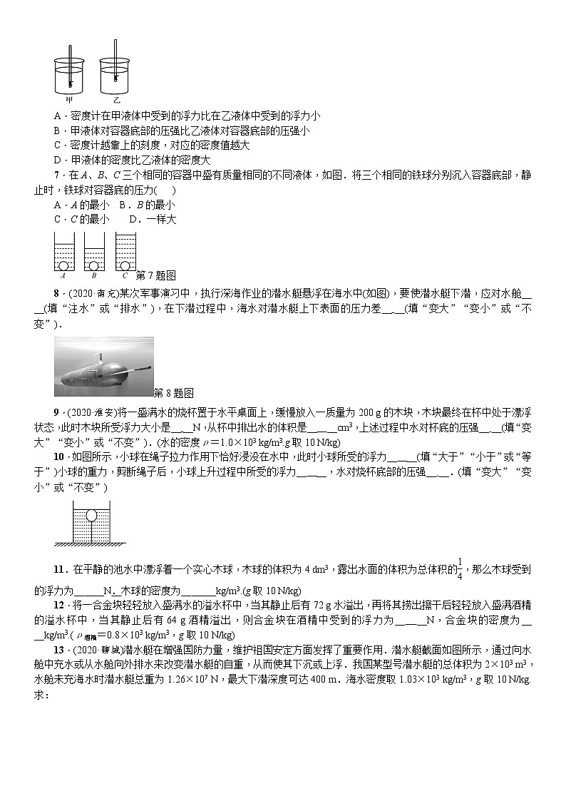 2021年广东省物理中考一轮复习 第10讲 第2课时 浮沉条件的应用 同步练习（含答案）02