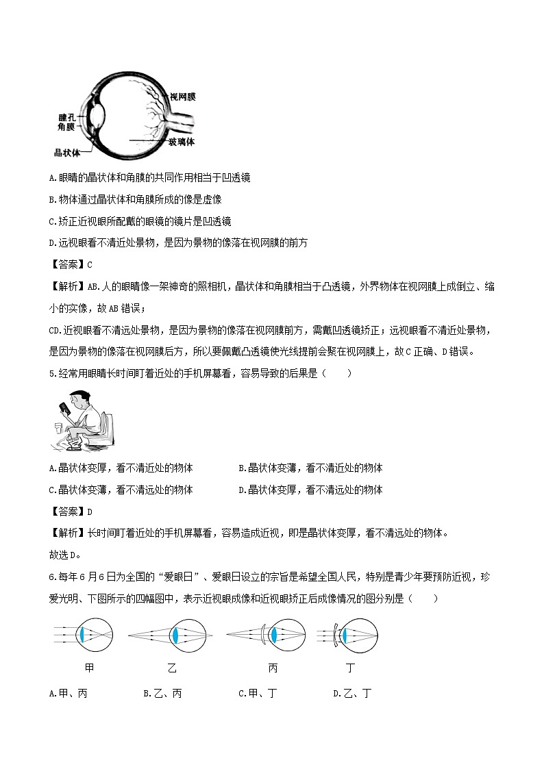 2020_2021学年八年级物理上册5.4眼睛和眼镜练习含解析第2页