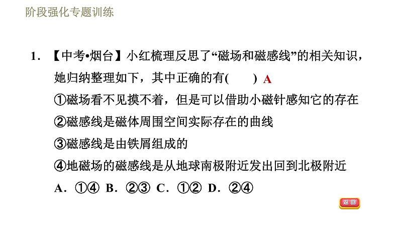 苏科版九年级下册物理课件 第16章 16.1阶段强化专题训练  专训2  磁感线和地磁场第4页