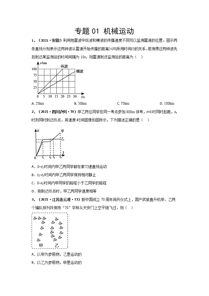 2021中考物理分类汇编（精简版） 专题01 机械运动第1页