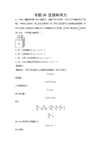 2021中考物理分类汇编（精简版） 专题08 压强和浮力