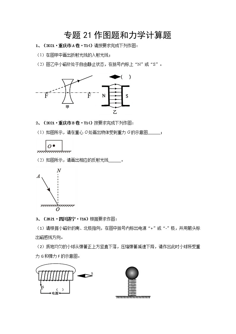 2021中考物理分类汇编（精简版） 专题21作图题和力学计算题第1页