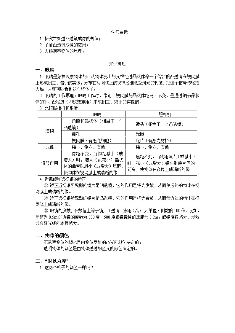 2020中考人教版物理 专题复习 教案：“眼见为虚”——光学现象(1)01