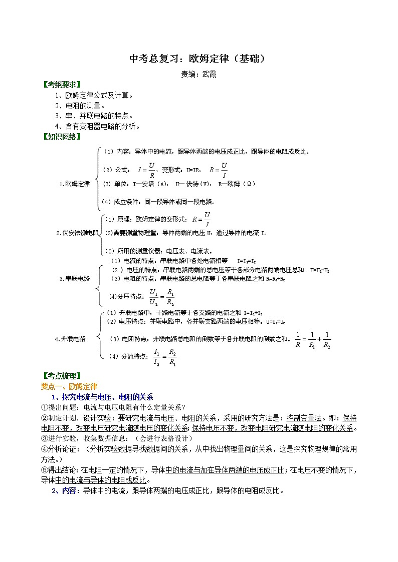 中考总复习：欧姆定律（基础）知识讲解第1页