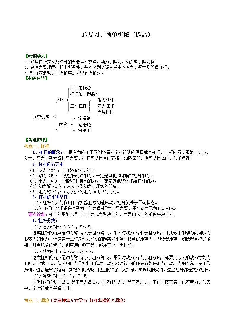 总复习：简单机械（提高）知识讲解第1页
