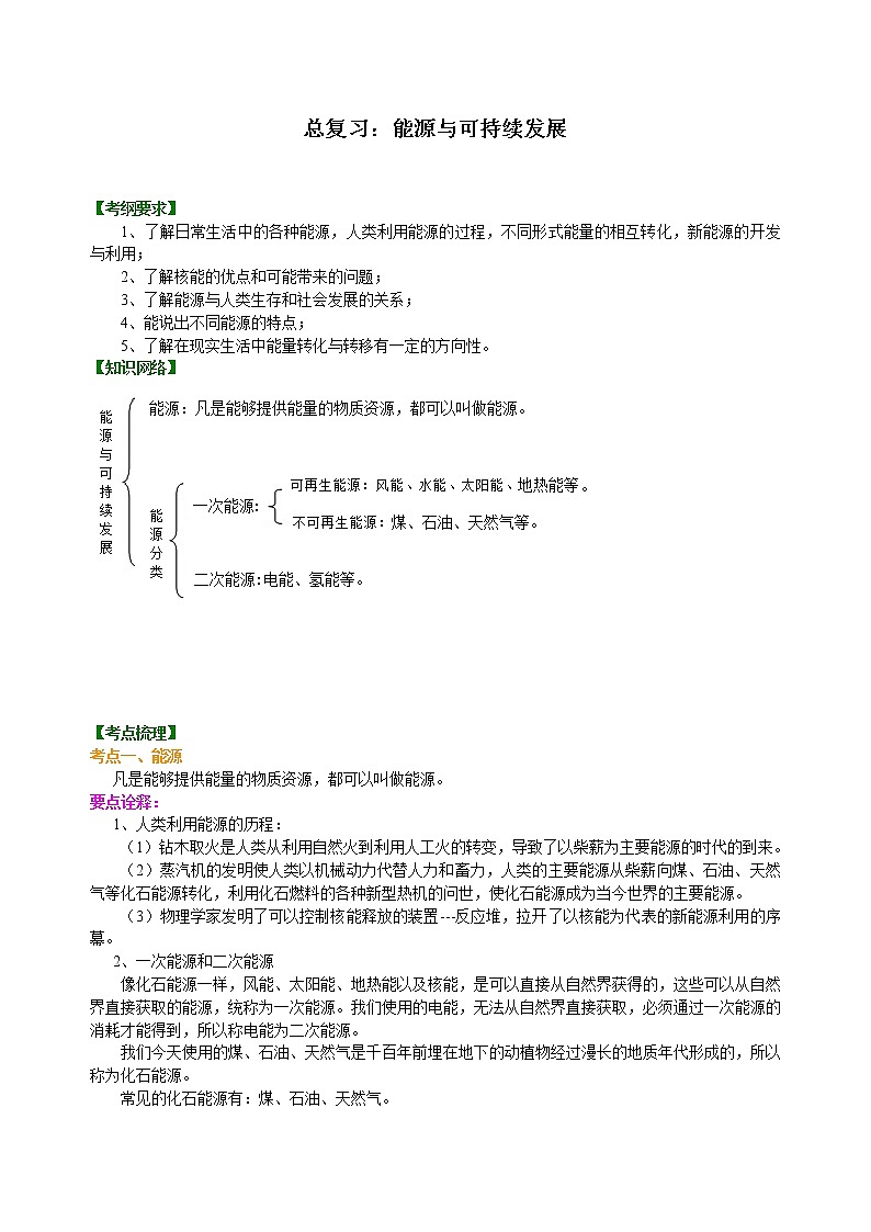 总复习：能源与可持续发展 知识讲解第1页