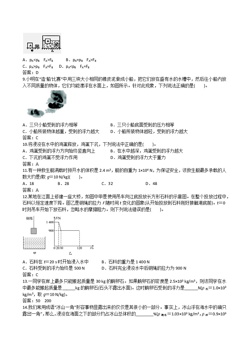 2020人教版九年级中考第一轮同步专题复习训练：六、浮力综合训练第2页