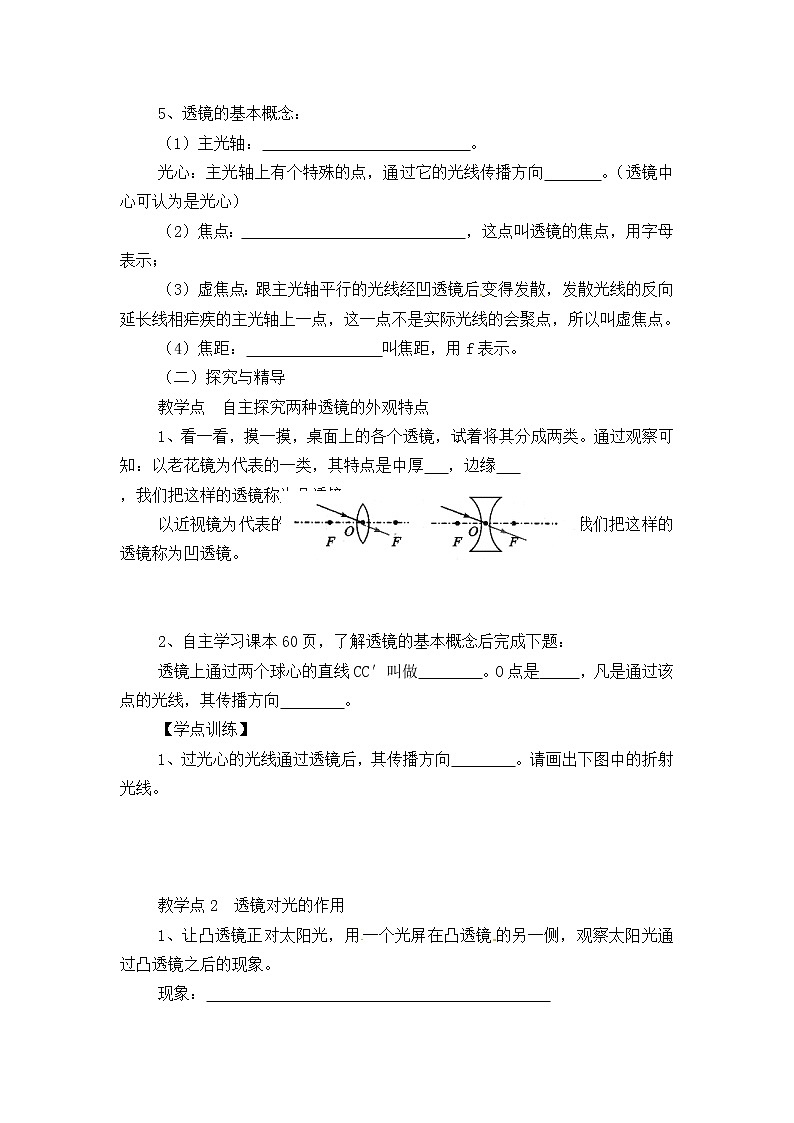 2021-2022学年人教版物理八年级上册第五章  第1 节 透镜教案02